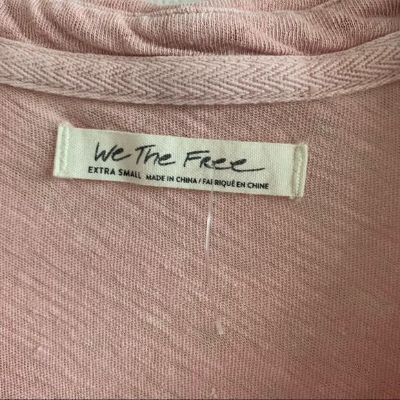 We the Free Free People The Posh Tee Pink Collar Linen Blend V Neck Top XS - Picture 3 of 12